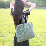 Women Handbag Summer Beach Bag Rattan Woven Handmade Knitted Straw Large Capacity Totes Leather Women Shoulder Bag Bohemia New