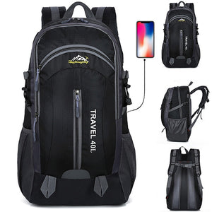 New Men Backpack USB Charging 40L Large Capacity Out Door For Male Bag Waterproof Casual Backpacks Unisex Black Travel Backpacks