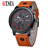 Hot Sales O.T.SEA Brand Soft Pu Leather Watch Men Military Sports Quartz Wristwatch Relogio Masculino 8192