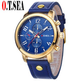 Hot Sales O.T.SEA Brand Soft Pu Leather Watch Men Military Sports Quartz Wristwatch Relogio Masculino 8192