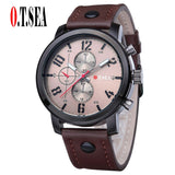 Hot Sales O.T.SEA Brand Soft Pu Leather Watch Men Military Sports Quartz Wristwatch Relogio Masculino 8192