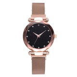 Top Brand Watches For Women Rose Gold Mesh Magnet Buckle Starry Quartz Watch Geometric Surface Casual Women Quartz Wristwatch