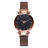 Top Brand Watches For Women Rose Gold Mesh Magnet Buckle Starry Quartz Watch Geometric Surface Casual Women Quartz Wristwatch