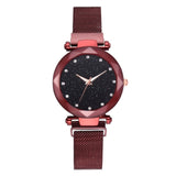 Top Brand Watches For Women Rose Gold Mesh Magnet Buckle Starry Quartz Watch Geometric Surface Casual Women Quartz Wristwatch