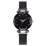 Top Brand Watches For Women Rose Gold Mesh Magnet Buckle Starry Quartz Watch Geometric Surface Casual Women Quartz Wristwatch