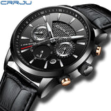 CRRJU New Fashion Men Watches Analog Quartz Wristwatches 30M Waterproof Chronograph Sport Date Leather Band Watches montre homme