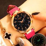 Luxury Starry Sky Watch For Women Fashion Ladies Quartz Wristwatch Red Leather Waterproof Clock relogio feminino zegarek damski