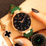 Luxury Starry Sky Watch For Women Fashion Ladies Quartz Wristwatch Red Leather Waterproof Clock relogio feminino zegarek damski