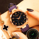 Luxury Starry Sky Watch For Women Fashion Ladies Quartz Wristwatch Red Leather Waterproof Clock relogio feminino zegarek damski