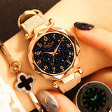 Luxury Starry Sky Watch For Women Fashion Ladies Quartz Wristwatch Red Leather Waterproof Clock relogio feminino zegarek damski