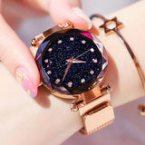 Luxury Rose Gold Women Watches Starry Sky Magnetic Female Wristwatch Waterproof Rhinestone Clock relogio feminino montre femme