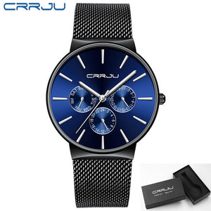 reloj hombre 2019 CRRJU Top Brand Luxury Men Watches Waterproof Ultra Thin Date Wrist Watch Male Mesh Strap Casual Quartz Clock