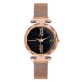 Luxury Rose Gold Women Watches Minimalism Starry Sky Magnetic Fashion Casual Female Wristwatch Waterproof Roman Numeral for Gift