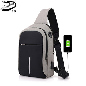 FengDong small usb charge one shoulder bag men messenger bags male waterproof sling chest bag 2019 new bagpack cross body bags