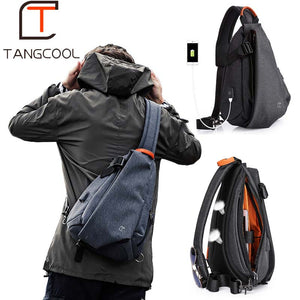 Tangcool Multifunction Fashion Men Crossbody Bags USB Charging Chest Pack Short Trip Messengers Bag Water Repellent Shoulder Bag