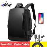 BOPAI Brand Enlarge Backpack USB External Charge 15.6 Inch Laptop Backpack  Shoulders Men Anti-theft Waterproof Travel Backpack