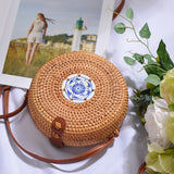 Woven Rattan Bag Round Straw Shoulder Bag Small Beach HandBags Women Summer Hollow Handmade Messenger Crossbody Bags