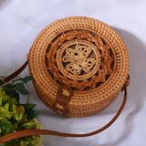 Woven Rattan Bag Round Straw Shoulder Bag Small Beach HandBags Women Summer Hollow Handmade Messenger Crossbody Bags