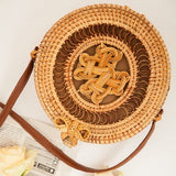 Woven Rattan Bag Round Straw Shoulder Bag Small Beach HandBags Women Summer Hollow Handmade Messenger Crossbody Bags