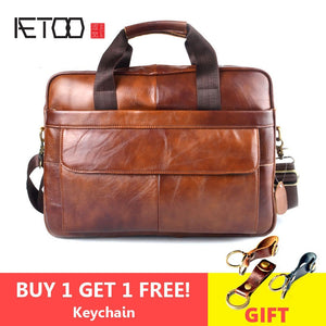 AETOO Genuine Leather genuine leather laptop bag Handbags Cowhide Men Crossbody Bag Men's Travel brown leather briefcase