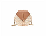 Hexagon Mulit Style Straw+leather Handbag Women Summer Rattan Bag Handmade Woven Beach Circle Bohemia Shoulder Bag New Fashion