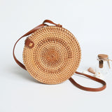 Woven Rattan Bag Round Straw Shoulder Bag Small Beach HandBags Women Summer Hollow Handmade Messenger Crossbody Bags