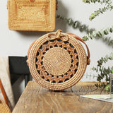 Bali Island Hand Woven Bag Round Bag buckle Rattan  Straw Bags Satchel Wind Bohemia Beach Circle Bag